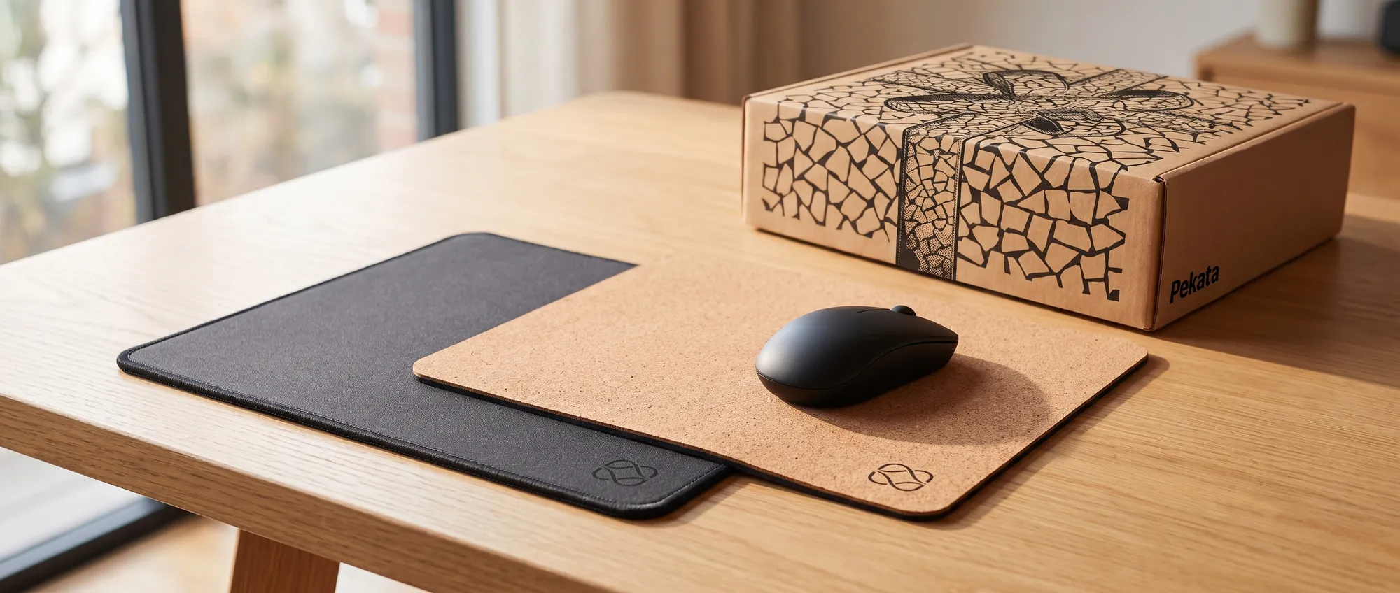 Tappetino per mouse personalizzato con il logo di un'azienda su una scrivania