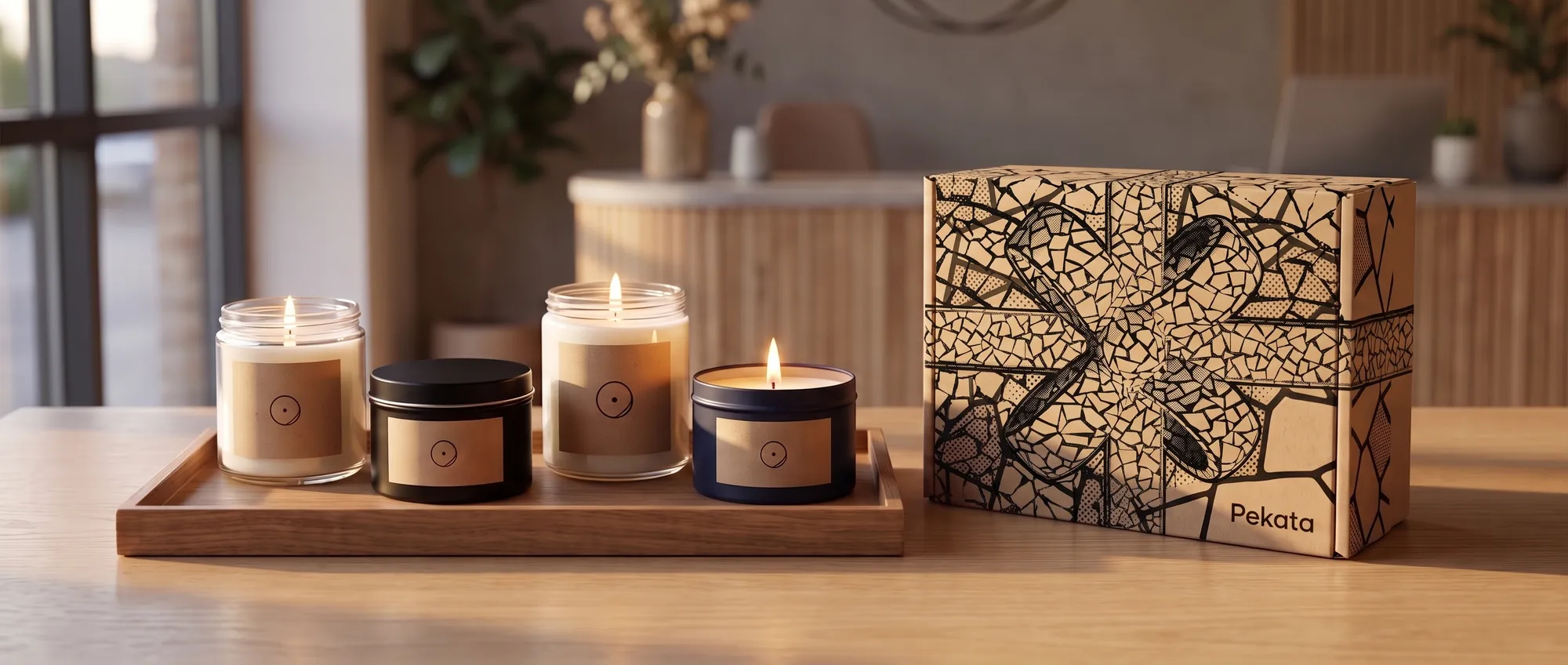 Candela in bicchiere di vetro con etichetta personalizzata con il logo di un'azienda